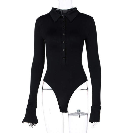 Damen Elegantes Body mit Knopfleiste und langen Ärmeln R&B