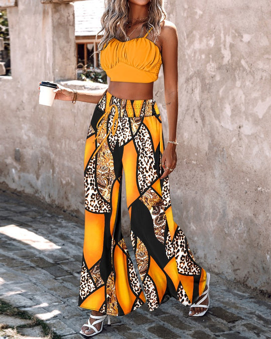 Damen lässiges Crop-Top und weite Hose Set R&B
