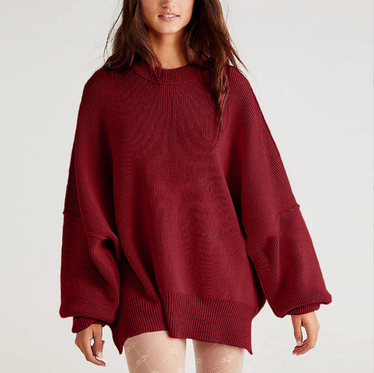 Damen Oversized Strickpullover mit breiten Ärmeln und strukturierter Oberfläche R&B