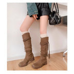 Damen Modische Stiefel mit lässigem Falten-Design und dekorativen Fransen R&B