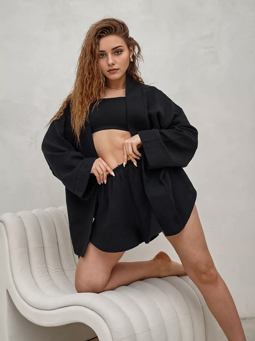 Damen Lässiges Lounge-Set aus leichtem Material mit oversized Kragen R&B