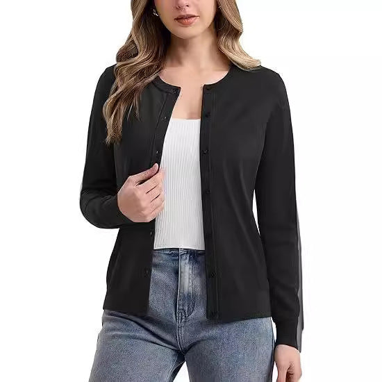 Damen lässiger Langarm-Cardigan mit Knopfverschluss R&B