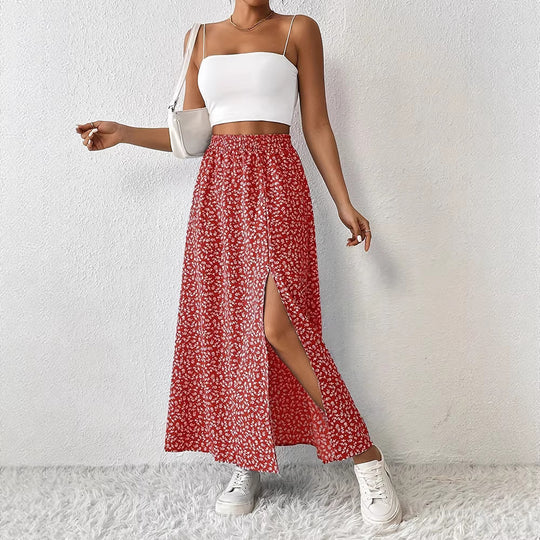 Damen Maxirock mit elegantem Schlitz und floralem Muster R&B