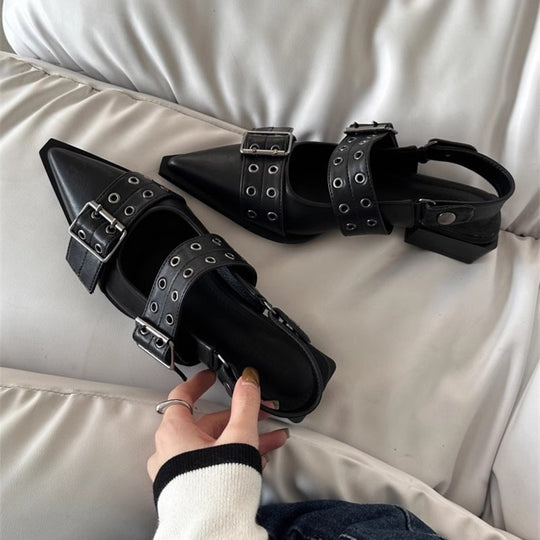 Damen elegante spitze Mules mit dekorativen Schnallen R&B