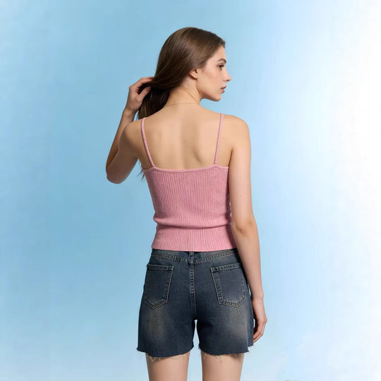 Damen lässige Jeansshorts mit fransigen Abschlüssen und seitlichem Schlitz R&B
