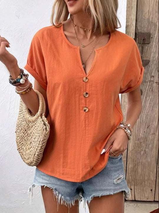 Damen Kurzarm Bluse mit Knopfleiste und lässigem Schnitt R&B