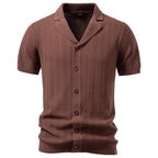 Herren nan Kurzarm Strickcardigan mit Reverskragen und feinem Strukturstrick R&B