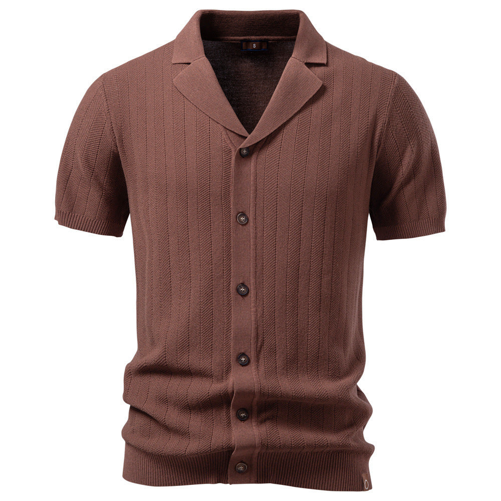 Herren nan Kurzarm Strickcardigan mit Reverskragen und feinem Strukturstrick R&B