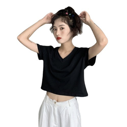 Damen Kurzarm T-Shirt mit V-Ausschnitt und lässigem Schnitt