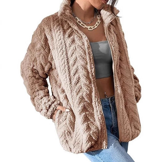 Damen Kuschel-Fleecejacke mit Oversized-Schnitt und Stehkragen R&B