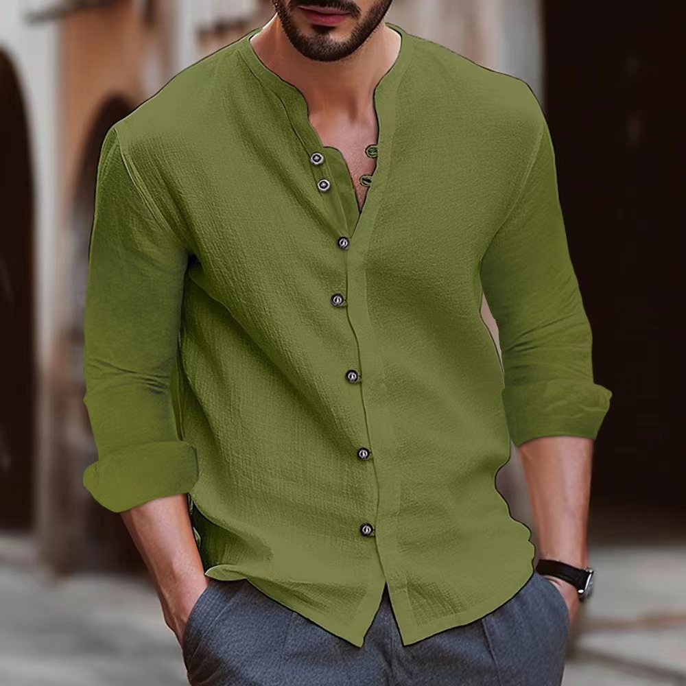 Herren Langarm-Henley-Hemd aus leichtem Baumwollgewebe mit modischem Knopfdetail R&B