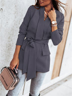 Damen taillierter Blazer mit Gürtel und praktischen Taschen R&B