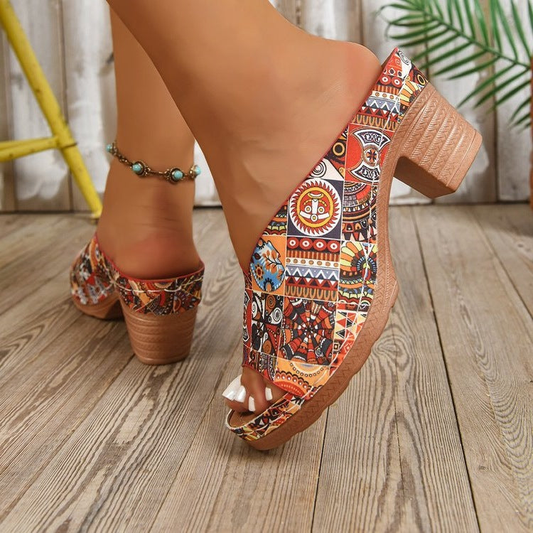 Damen Plateau-Pantoletten mit buntem, bohemian-inspiriertem Design R&B