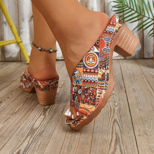 Damen Plateau-Pantoletten mit buntem, bohemian-inspiriertem Design R&B