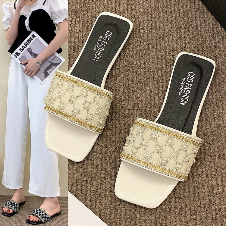 Damen elegante Badeslipper mit glamourösem Schmuckdetail R&B