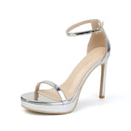 Damen elegante High Heel Sandalen mit glänzender Metalloptik R&B