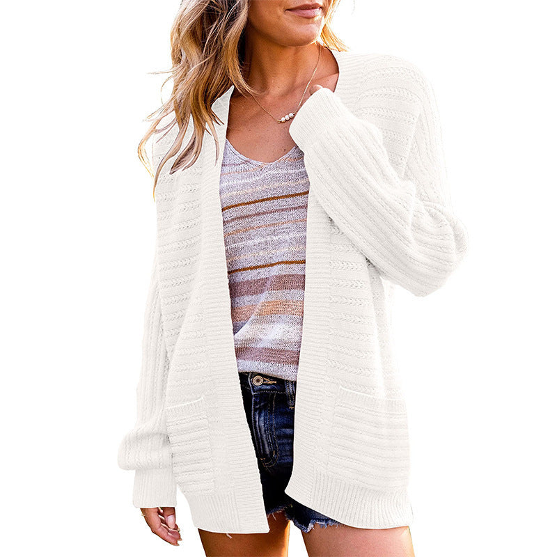 Damen Strickjacke mit tiefem V-Ausschnitt und strukturiertem Design R&B