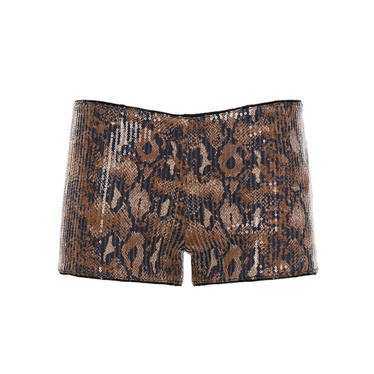 Damen Set aus schimmerndem Top und kurzen Shorts im Animal-Print R&B