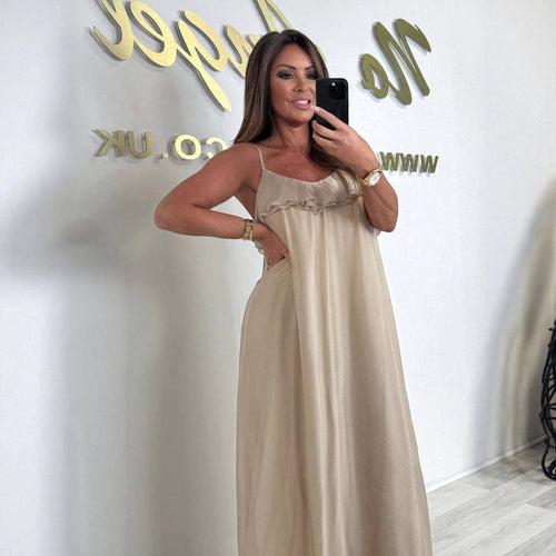Damen Maxikleid mit zarter Rüschendetail und Spaghettiträger R&B