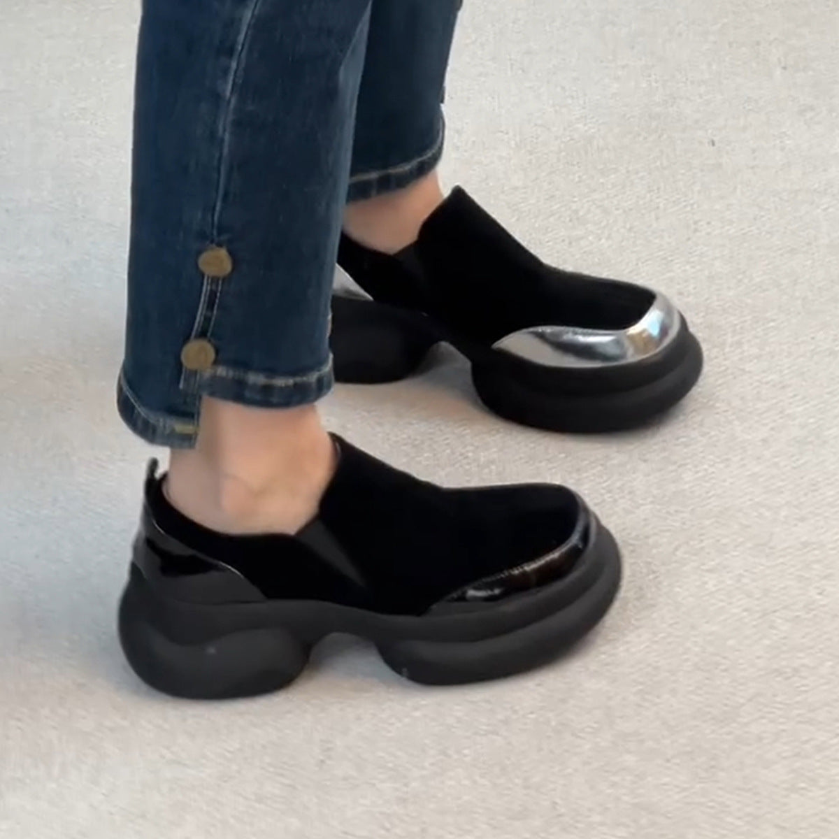 Damen modische Chunky Sneakers mit elastischem Obermaterial und markanter Sohle R&B