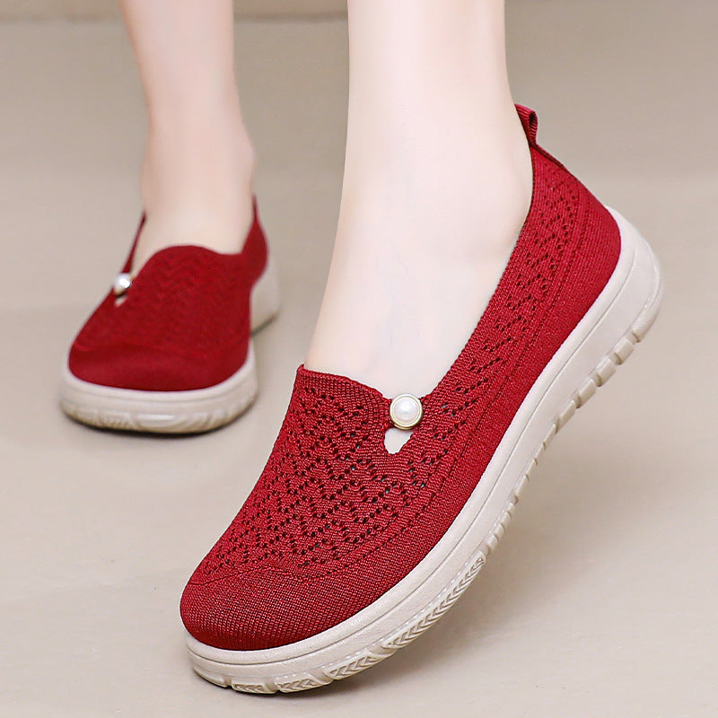 Damen Komfortable Slip-On Freizeitschuhe mit luftdurchlässigem Strickdesign R&B