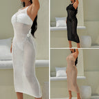 Damen Kunststrick Strandkleid mit raffiniertem Netzdesign EB