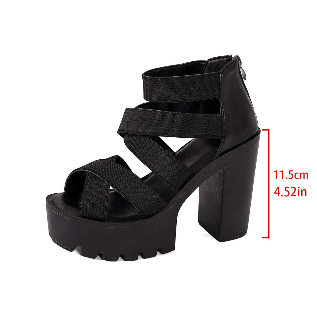 Damen Plateau-Sandalen mit modischem Riemendesign und stabilem Blockabsatz R&B