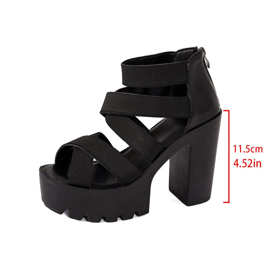 Damen Plateau-Sandalen mit modischem Riemendesign und stabilem Blockabsatz R&B