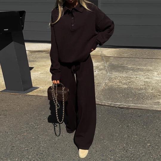 Damen Loungewear-Kombination mit lockerem Poloshirt und weitem Hosen R&B