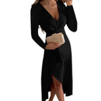 Damen Wickelkleid mit elegantem V-Ausschnitt und schwingendem Saum R&B