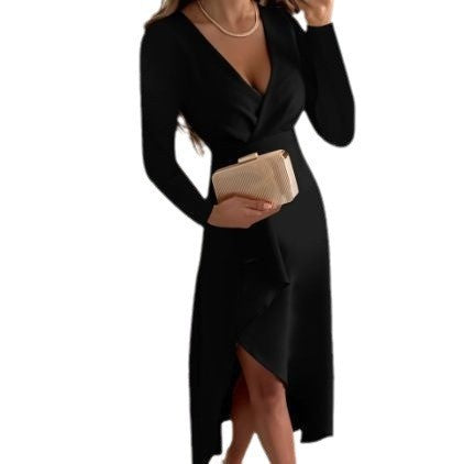 Damen Wickelkleid mit elegantem V-Ausschnitt und schwingendem Saum R&B