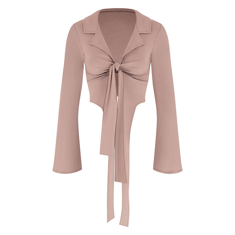 Damen modische cropped Bluse mit Knoten R&B