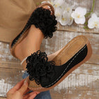 Damen Pantoletten mit floralen Applikationen und rutschfester Sohle R&B