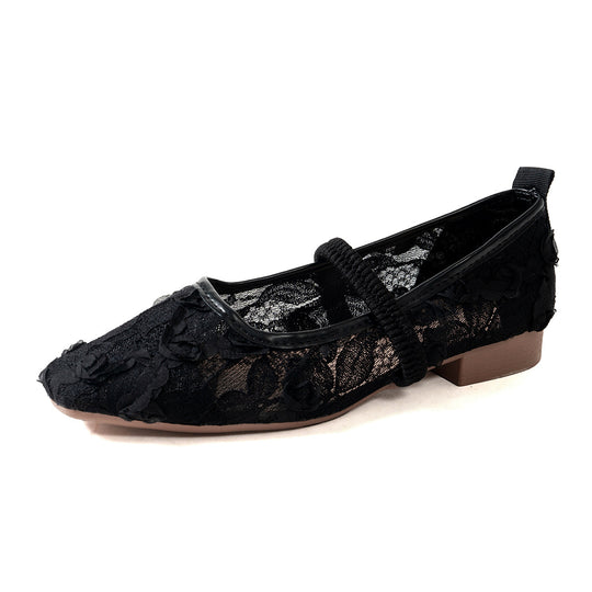 Damen eleganter Ballerina mit floralem Spitzenoberteil R&B