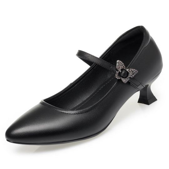 Damen Mary Jane Pumps mit verstellbarem Riemen und eleganter Schmuckschmetterling R&B