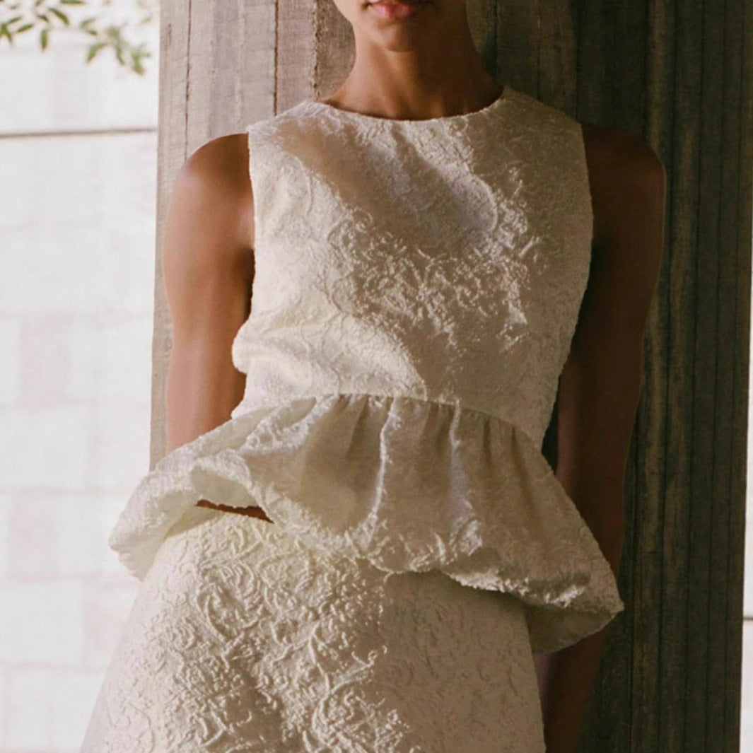 Damen elegantes Oberteil mit ausgestelltem Saum und strukturiertem Material R&B