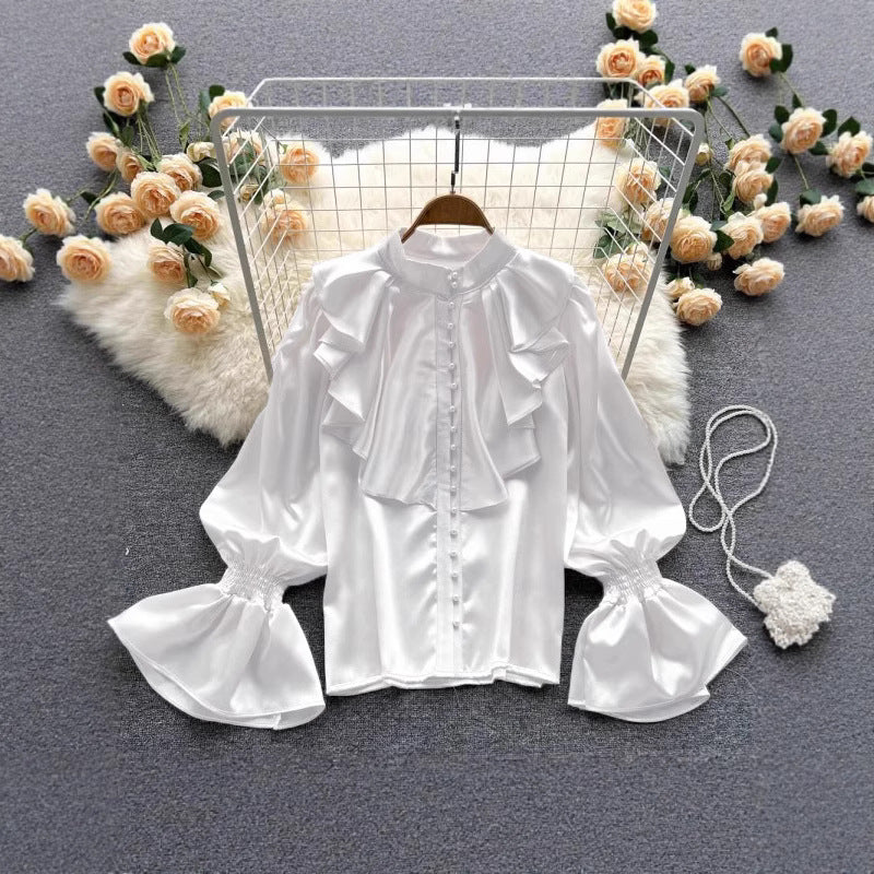Damen Bluse mit Rüschen und Puffärmeln R&B