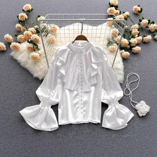 Damen Bluse mit Rüschen und Puffärmeln R&B