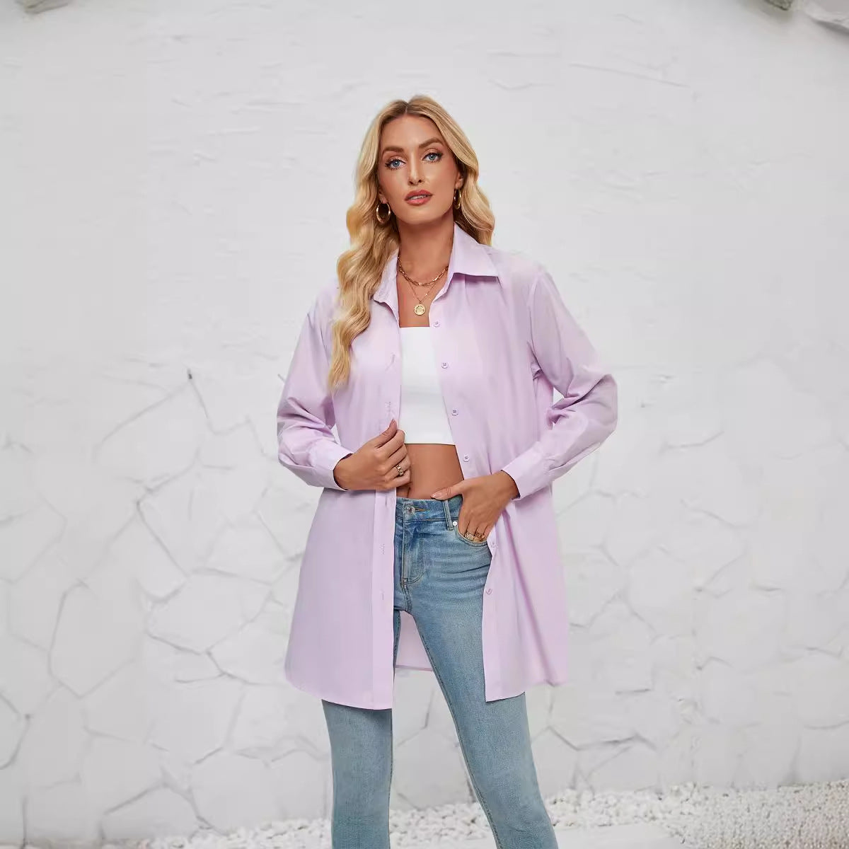 Damen lässige Hemdbluse aus leichtem Stoff R&B