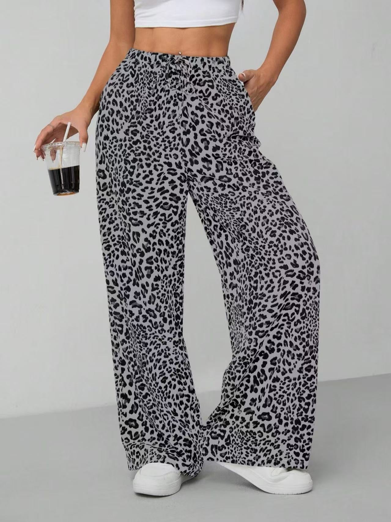 Damen Relaxed Fit Leopardenmuster Palazzo-Hose R&B