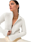 Damen Strickjacke mit hohem Kragen und innovativem Zipper R&B