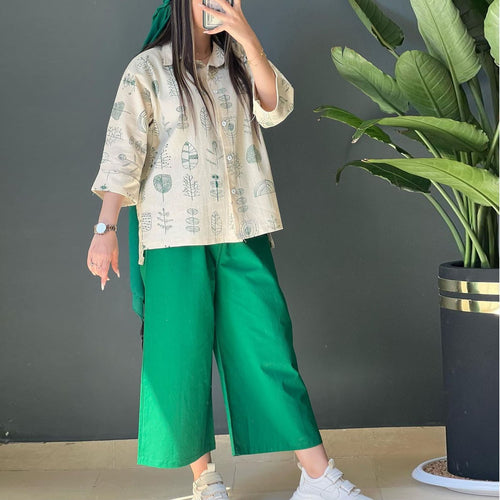 Damen Lässige Tunika-Bluse mit modernem Print und weiten Hosen R&B