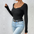 Damen Longsleeve Body mit schicker Wickeloptik und bequemen Ärmelabschlüssen R&B