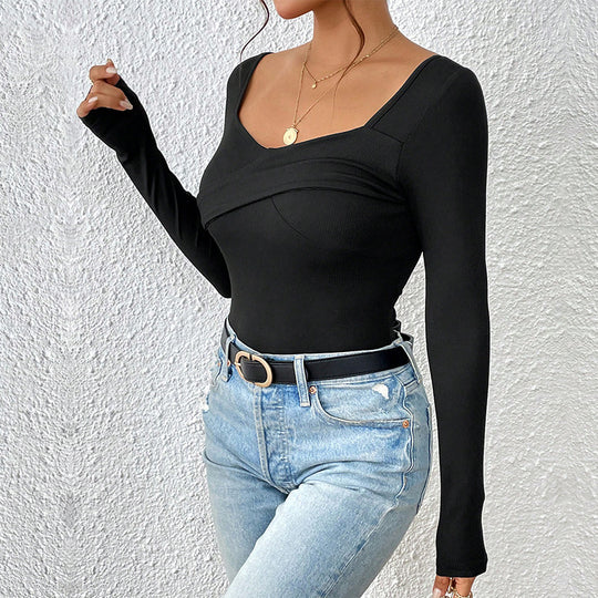 Damen Longsleeve Body mit schicker Wickeloptik und bequemen Ärmelabschlüssen R&B