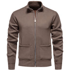 Herren lässige Strickjacke mit hohem Kragen und praktischen Taschen R&B