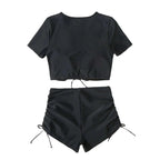 Damen Sportliches Crop-Top und Hochtaillierte Shorts R&B
