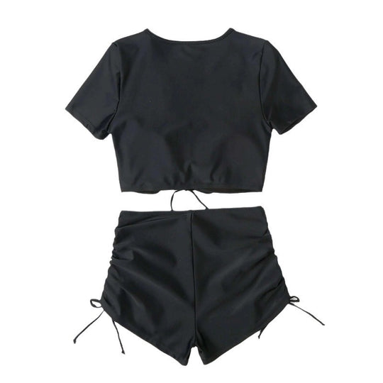 Damen Sportliches Crop-Top und Hochtaillierte Shorts R&B