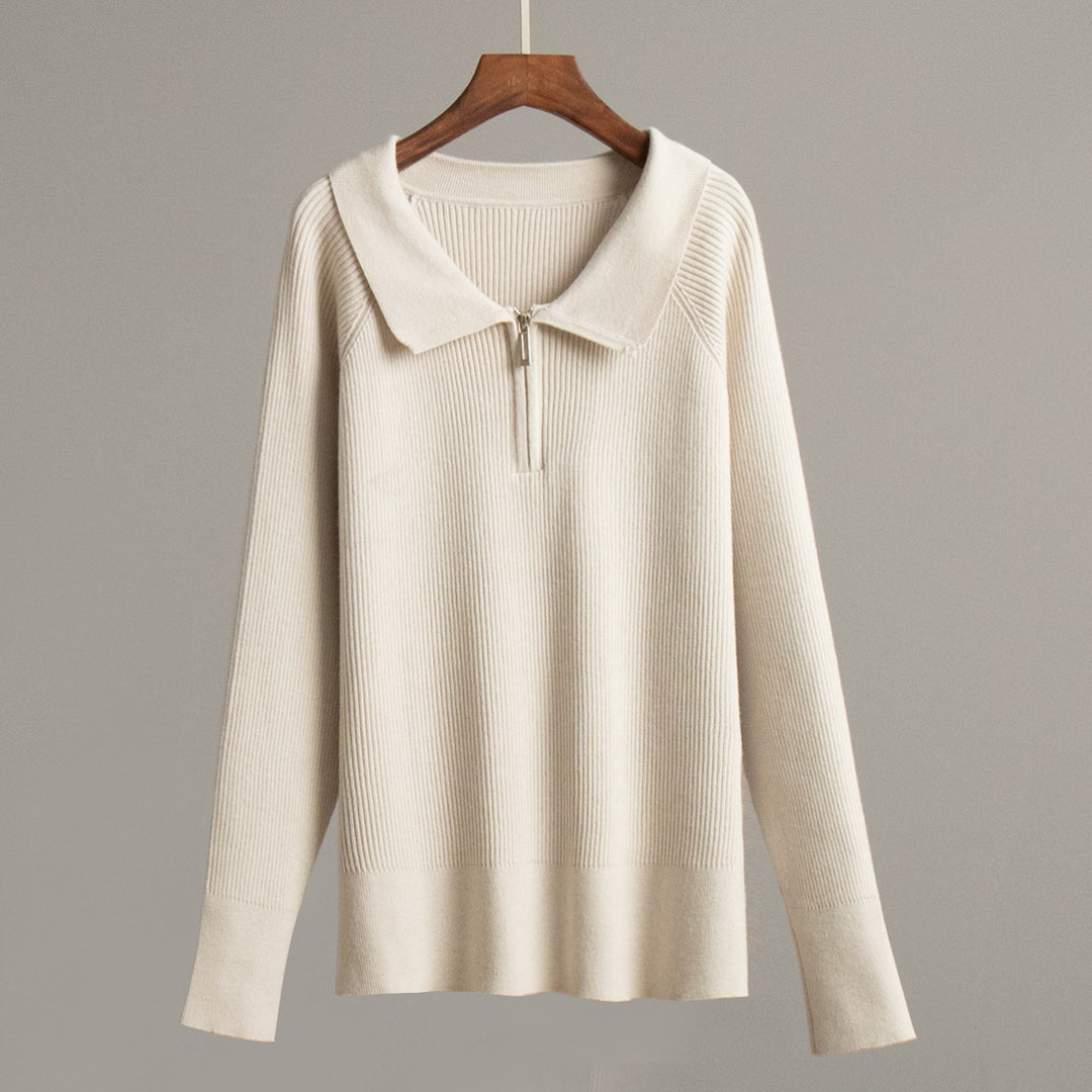 Damen Gemütlicher Feinstrickpullover mit Kängurutasche und Kragen R&B