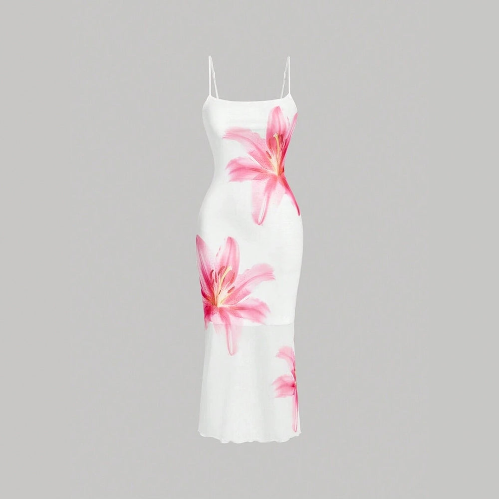 Damen sommerliches Blumenkleid mit feinen Spaghetti-Trägern und fließendem Schnitt R&B