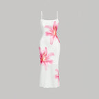 Damen sommerliches Blumenkleid mit feinen Spaghetti-Trägern und fließendem Schnitt R&B